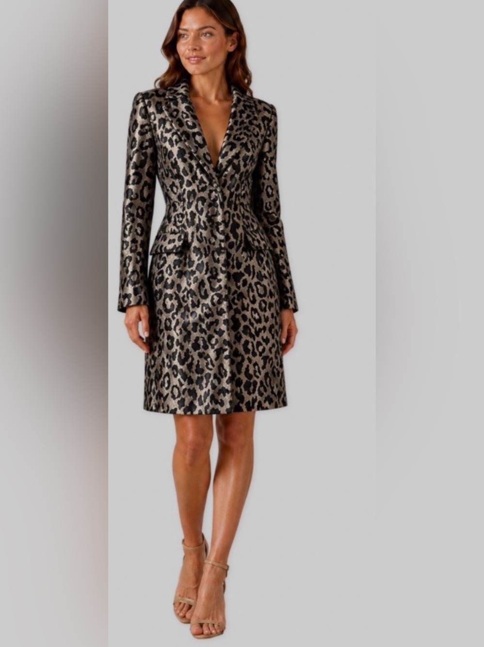 Karen Millen Metallic Leopard Print  Pony Skin Tailored Coat Size UK10 US6